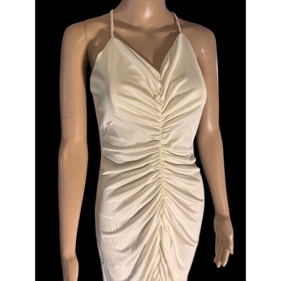 VTG 70s Woolite Maxi Dress White Pleated Asymmetrical Dress Cottagecore Marylin - Picture 13 of 16